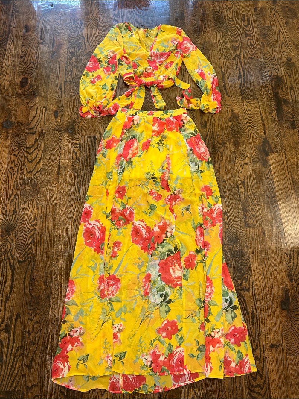 Akira Chicago: Yellow Floral Two-Piece Maxi Set